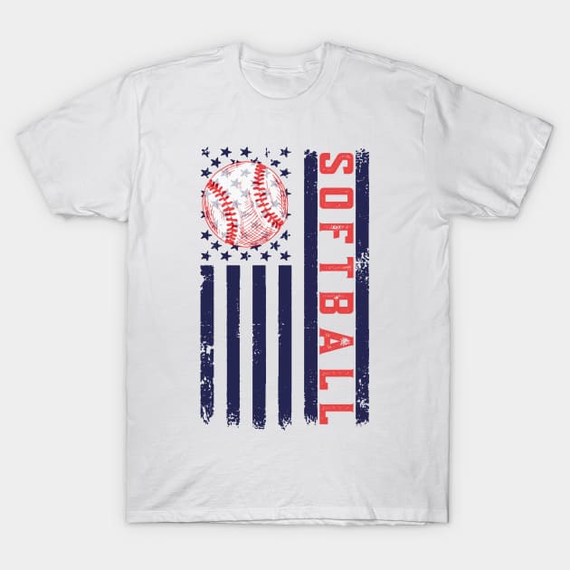 Softball American Flag T-Shirt by Etopix